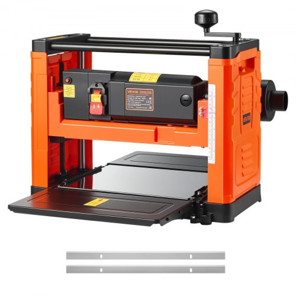 VEVOR Thickness Planer, Two-Blade, 330 mm Width Worktable Power Benchtop Planer, 1800W 23500 RPM Powerful Motor, Dual Rollers, Over Protection, Single Speed Woodworking, for Hard & Soft Wood Material