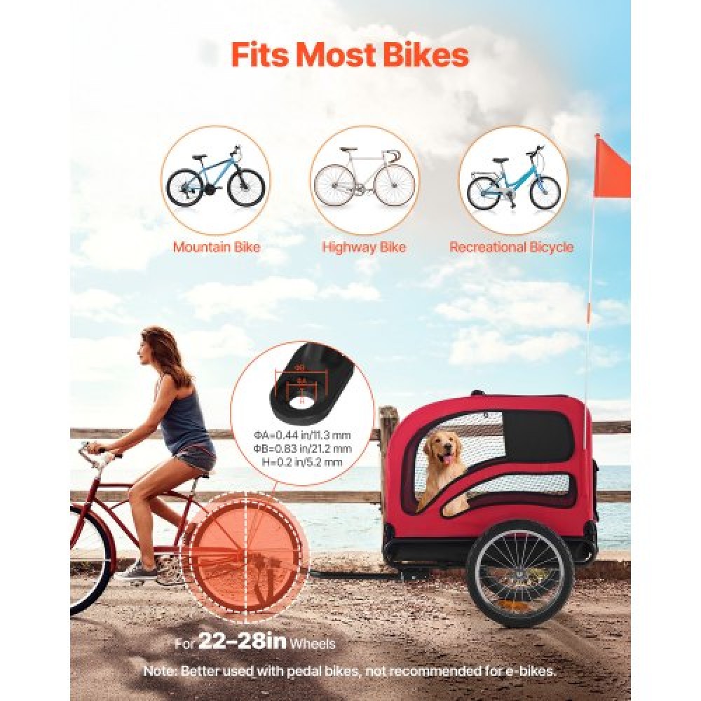 VEVOR Dog Bike Trailer, Supports up to 45 kg, Pet Cart Bicycle Carrier for Small & Large Dogs, Easy Folding Frame with Quick Release Wheel, Universal Bicycle Coupler, Reflector, Flag, Internal Leash