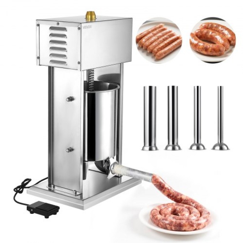 VEVOR Electric Sausage Stuffer, 22 LBS / 10 L Vertical Meat Stuffer, Stepless Speed ​​Control and Foot Pedal, Inox Heavy Duty Γεμιστικό Λουκάνικου με 4 Σωλήνες Γέμισης, για Εμπορική & οικιακή χρήση