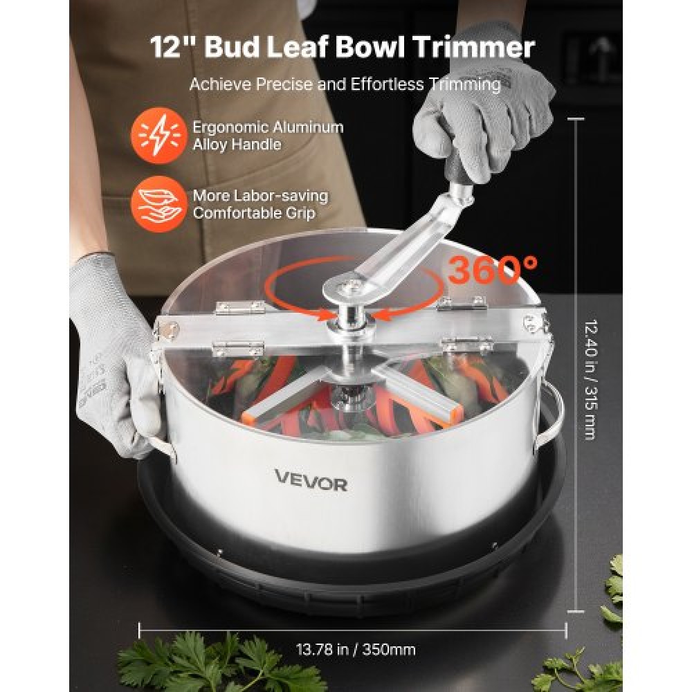 VEVOR Manual Bud Leaf Trimmer, 300mm Reaper Bowl Bud Trimmer με λεπίδες από ανοξείδωτο χάλυβα, οπτική κοπή, υγρή και ξηρή υδροπονική μηχανή κοπής με δίσκο, περιστρεφόμενη περιστροφή για λουλούδια φυτών