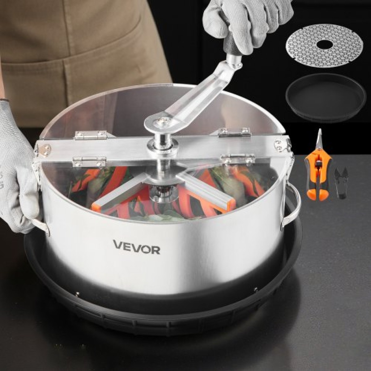VEVOR Manual Bud Leaf Trimmer, 300mm Reaper Bowl Bud Trimmer με λεπίδες από ανοξείδωτο χάλυβα, οπτική κοπή, υγρή και ξηρή υδροπονική μηχανή κοπής με δίσκο, περιστρεφόμενη περιστροφή για λουλούδια φυτών