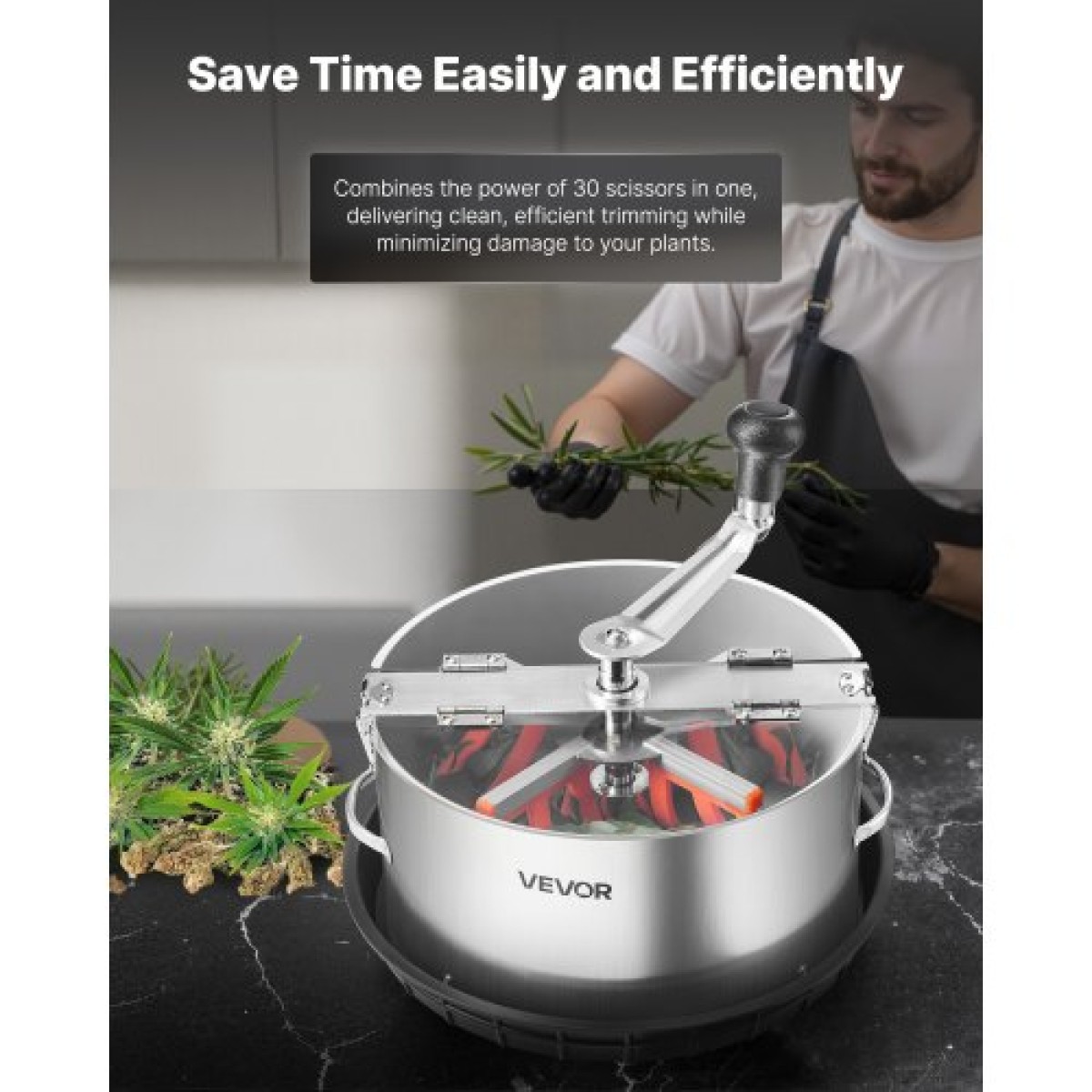 VEVOR Manual Bud Leaf Trimmer, 300mm Reaper Bowl Bud Trimmer με λεπίδες από ανοξείδωτο χάλυβα, οπτική κοπή, υγρή και ξηρή υδροπονική μηχανή κοπής με δίσκο, περιστρεφόμενη περιστροφή για λουλούδια φυτών
