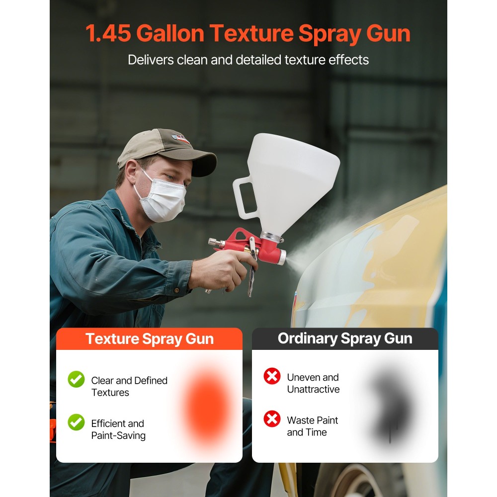 Πιστόλι ψεκασμού VEVOR Air Texture, πιστόλι ψεκασμού 4,5 λίτρων Air Hopper, Επαγγελματικός Ψεκαστήρας Βαφής με υφή γυψοσανίδας με 3 ακροφύσια (3,5mm, 6mm, 8mm) για υφές Popcorn, Knockdown, Φλοιού Πορτοκαλιού