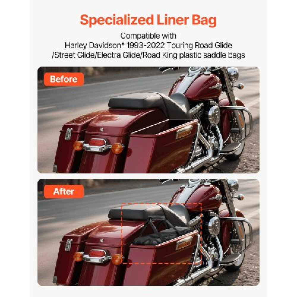 VEVOR Motorcycle Saddlebag Liner Bag, 18 L Insert Storage Travel Bag Bagage Organizer, Συμβατό με Harley Davidson 1993-2022 Touring Road/Street Glide/Electra Glide/Road King Saddlebag, μαύρο