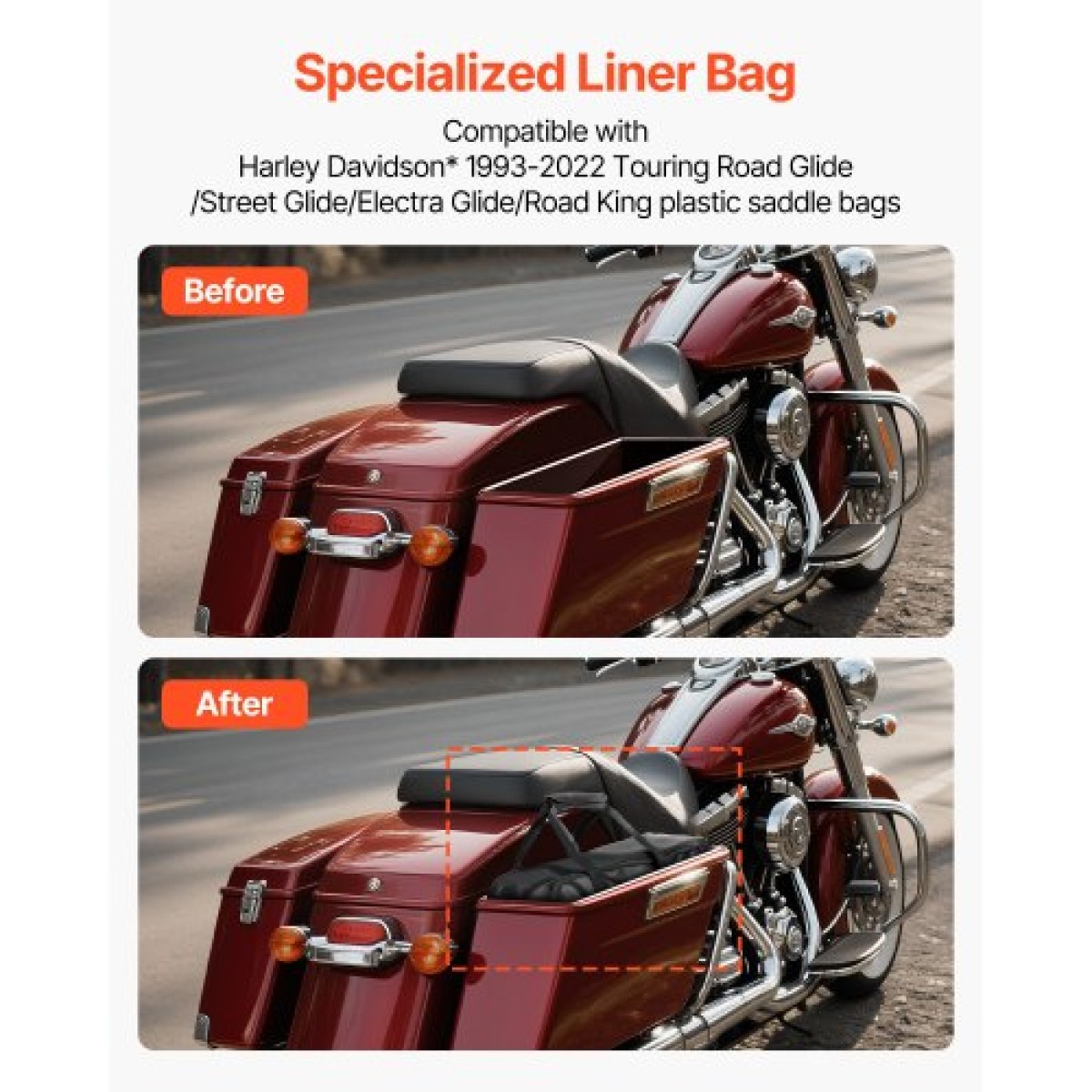 VEVOR Motorcycle Saddlebag Liner Bag, 18 L Insert Storage Travel Bag Bagage Organizer, Συμβατό με Harley Davidson 1993-2022 Touring Road/Street Glide/Electra Glide/Road King Saddlebag, μαύρο