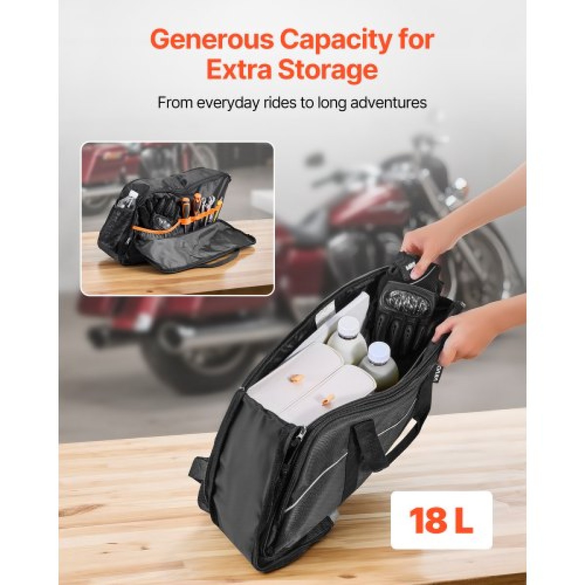 VEVOR Motorcycle Saddlebag Liner Bag, 18 L Insert Storage Travel Bag Bagage Organizer, Συμβατό με Harley Davidson 1993-2022 Touring Road/Street Glide/Electra Glide/Road King Saddlebag, μαύρο