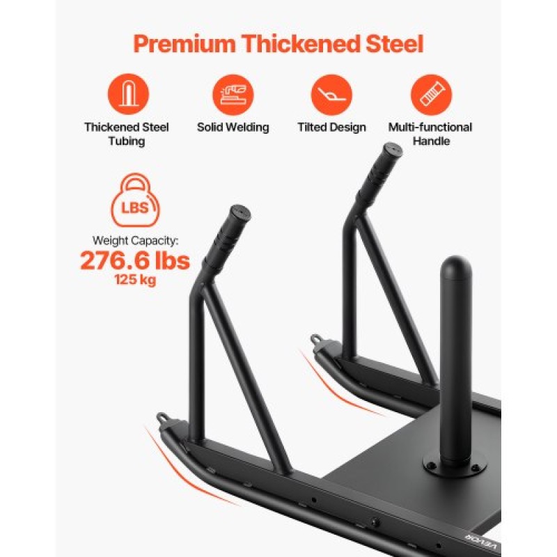 VEVOR Weight Sled, Steel Power Sled, Fitness Strength Training Sleds for Athletic Exercise Improvement Speed, Workout Fitness Equipment with Handle, Συμβατό με πλάκες βάρους 25/51 mm, Μαύρο