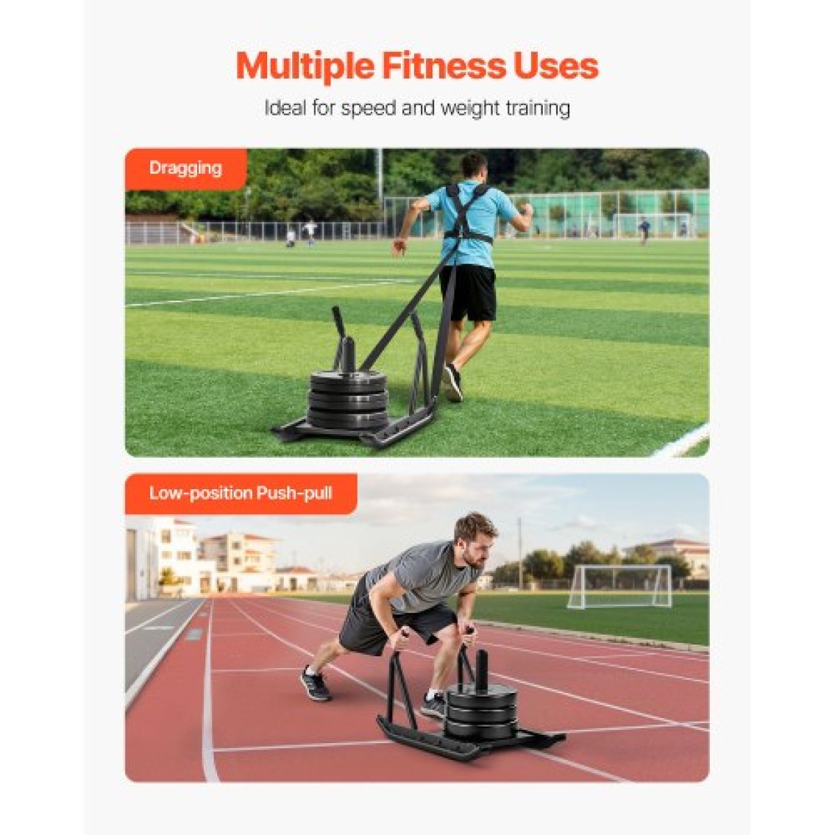 VEVOR Weight Sled, Steel Power Sled, Fitness Strength Training Sleds for Athletic Exercise Improvement Speed, Workout Fitness Equipment with Handle, Συμβατό με πλάκες βάρους 25/51 mm, Μαύρο