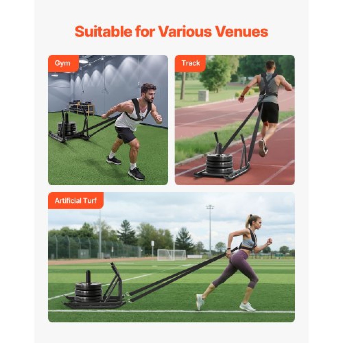 VEVOR Weight Sled, Steel Power Sled, Fitness Strength Training Sleds for Athletic Exercise Improvement Speed, Workout Fitness Equipment with Handle, Συμβατό με πλάκες βάρους 25/51 mm, Μαύρο