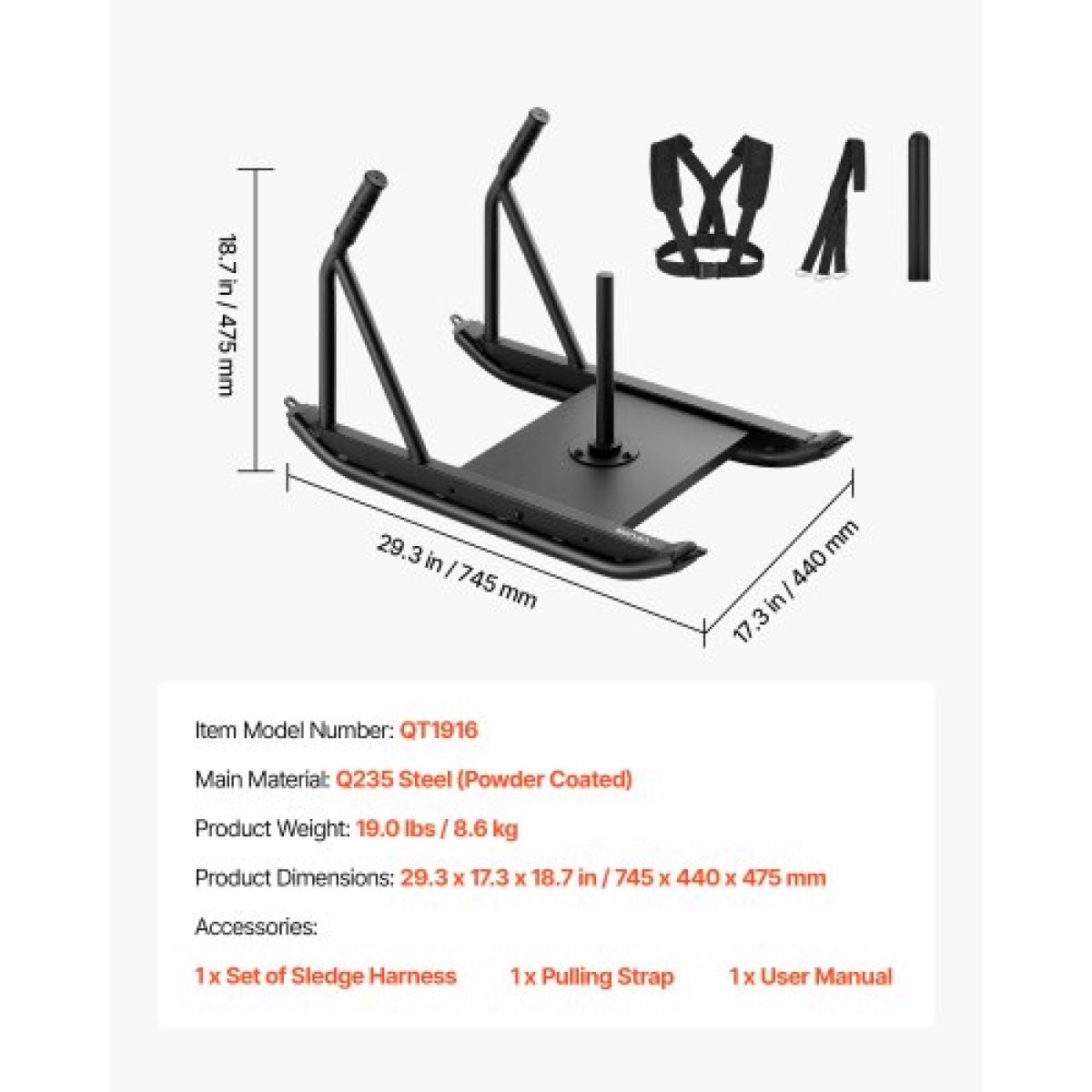 VEVOR Weight Sled, Steel Power Sled, Fitness Strength Training Sleds for Athletic Exercise Improvement Speed, Workout Fitness Equipment with Handle, Συμβατό με πλάκες βάρους 25/51 mm, Μαύρο