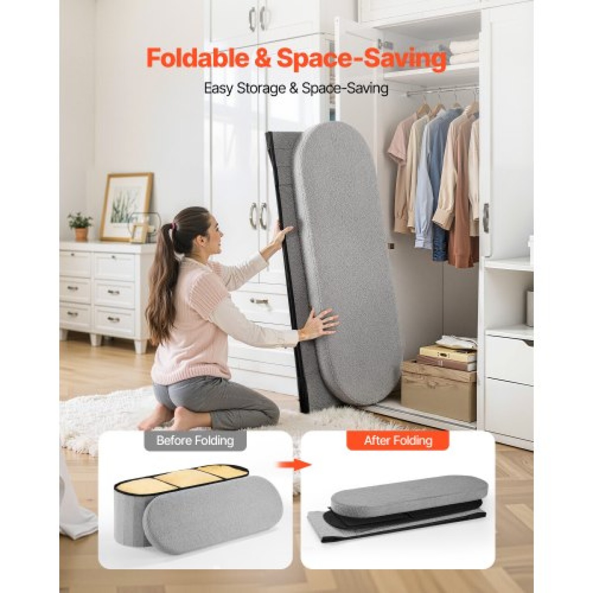 VEVOR Oval Storage Ottoman Πάγκος, Πτυσσόμενο Teddy Fleece Τέλος πάγκου κρεβατιού, Πτυσσόμενο κρεβάτι με επένδυση Ottoman στήθος με μεγάλο αποθηκευτικό χώρο, υποστηρίζει 660 lbs, για σαλόνι, υπνοδωμάτιο, είσοδος, γκρι