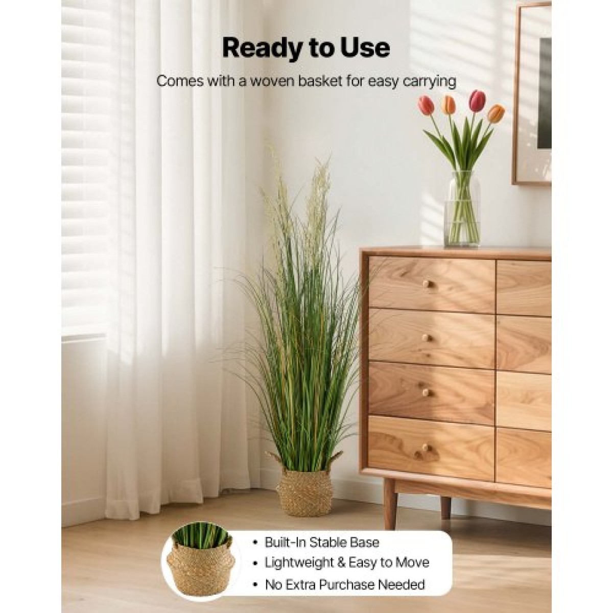 Φυτό τεχνητού γρασιδιού VEVOR, 1194 χλστ. Reed Flower Grass in Pot, Premium PVC Faux Fake Greenery Thrubs Fort for Indoor Outdoor House Home Garden Decoration Room Office, Homewarming, 1 Pack Green