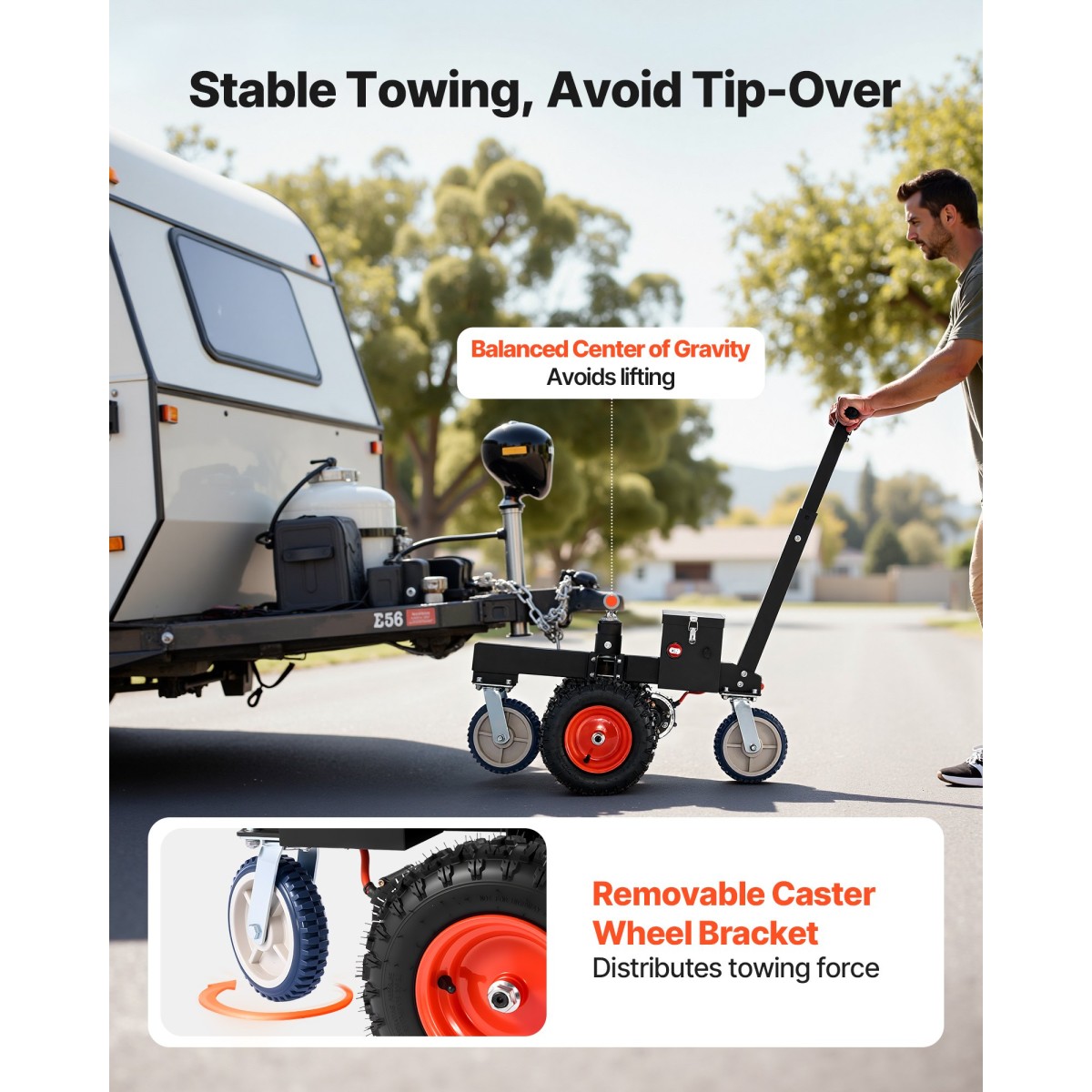VEVOR Electric Trailer Dolly, 1633 kg Μέγιστο βάρος ρυμουλκούμενου 272 kg Max Tongue Weight, DC 24V 800W Motorized Trailer Dolly with 50 & 47,6 mm Hitch Balls for RV Campers, Cargo & Utility, Boat Trailers