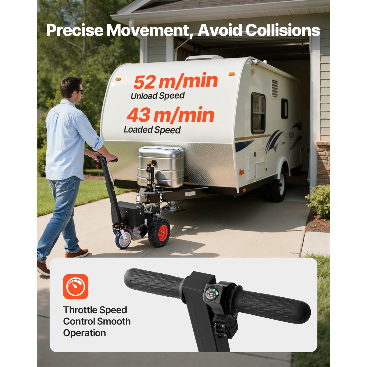VEVOR Electric Trailer Dolly, 1633 kg Μέγιστο βάρος ρυμουλκούμενου 272 kg Max Tongue Weight, DC 24V 800W Motorized Trailer Dolly with 50 & 47,6 mm Hitch Balls for RV Campers, Cargo & Utility, Boat Trailers