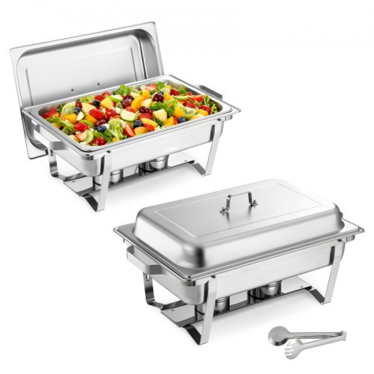 VEVOR Rectangle Chafing Dish, 8,5L 2 Pack Stainless Steel Dish of Chafing, Food Warmer Chafer Complete σετ με κούφια λαβή, 1 λαβίδα φαγητού, καπάκι, θήκη καυσίμου, πιάτα τσαγιού για πάρτι γάμου