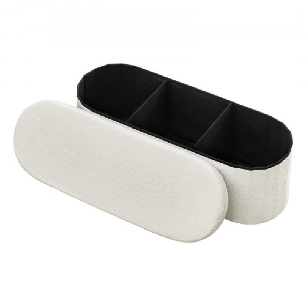 VEVOR Oval Storage Ottoman Πάγκος, Πτυσσόμενο Teddy Fleece End of Bed Bench, Πτυσσόμενο κρεβάτι με επένδυση Ottoman στήθος με μεγάλο αποθηκευτικό χώρο, υποστηρίζει 660 lbs, για σαλόνι, υπνοδωμάτιο, είσοδος, μπεζ