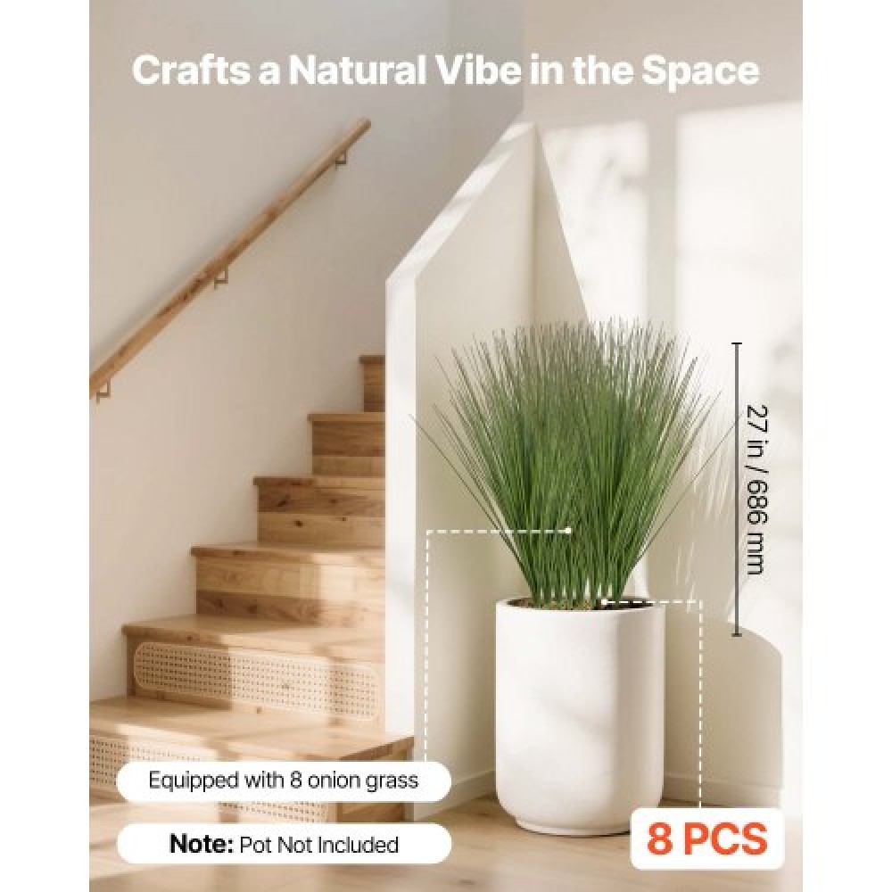 Φυτό τεχνητού γρασιδιού VEVOR, 686 χιλιοστά Faux Onion Grass Fake Greenery Shrubs, Premium PVC for Indoor Outdoor House Home Garden Decoration Room Office, Housewarming, 8 Pack Green