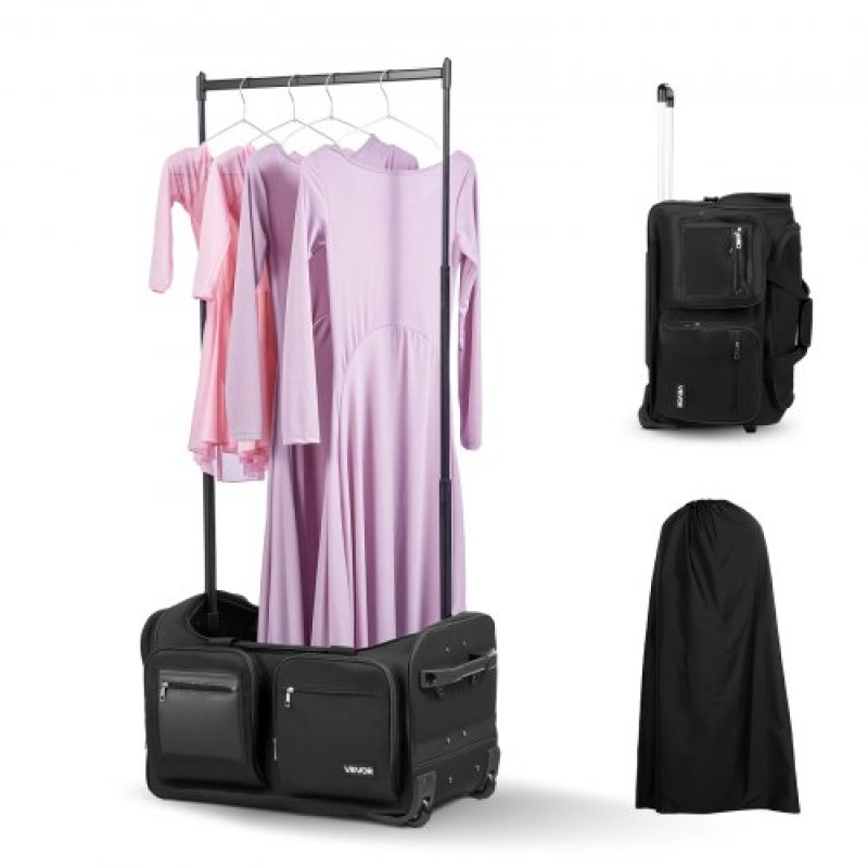 Τσάντα χορού VEVOR με ράφι ενδυμάτων, 584,2 mm Rolling Dance Duffel, με ρόδες, θύρα USB, ράφι ρούχων με ρυθμιζόμενο ύψος, κουρτίνα προστασίας απορρήτου, Ιδανικό για ταξίδια και αγώνες, Μαύρο ματ