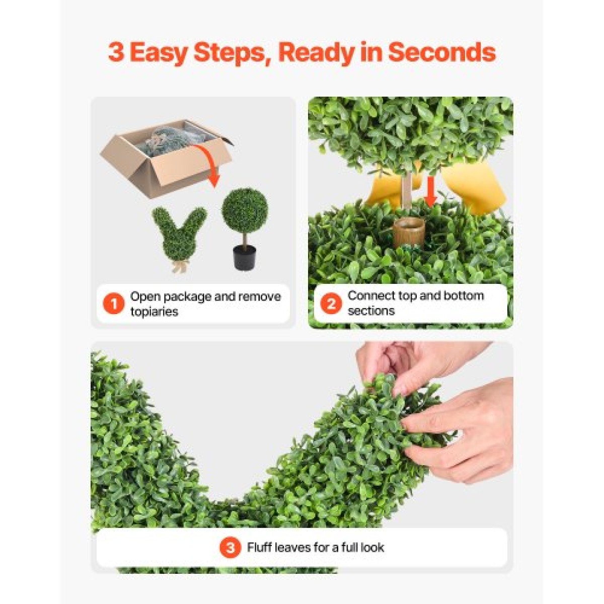 VEVOR Artificial Topiary Bunny-Shape Boxwood Ball, 2 Set 914mm Faux Boxwood Plant balls, Fake Silk Tree Look Real, Εύκολη συναρμολόγηση για διακόσμηση Μπροστινή βεράντα Εξωτερική βεράντα Κήπος Μπαλκόνι Πίσω αυλή Εσωτερική