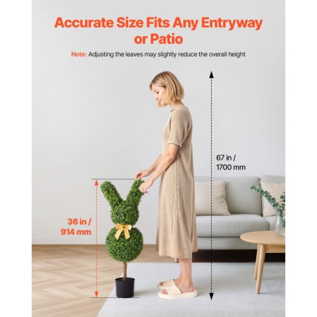 VEVOR Artificial Topiary Bunny-Shape Boxwood Ball, 2 Set 914mm Faux Boxwood Plant balls, Fake Silk Tree Look Real, Εύκολη συναρμολόγηση για διακόσμηση Μπροστινή βεράντα Εξωτερική βεράντα Κήπος Μπαλκόνι Πίσω αυλή Εσωτερική