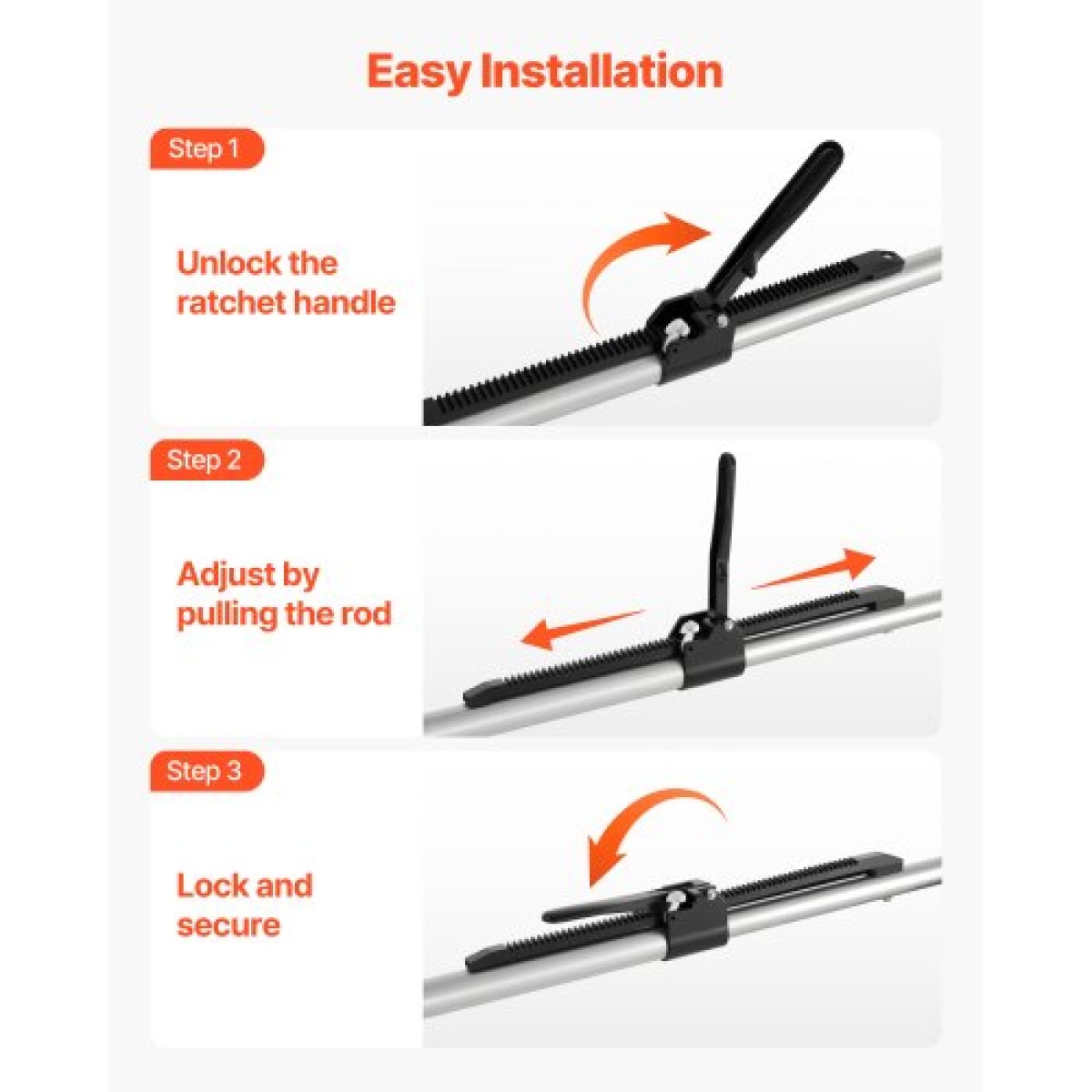 VEVOR Cargo Bar, Ratcheting Bar Cargo Ρυθμιζόμενη από 2261mm έως 2642mm, Σταθεροποιητής Cargos από χάλυβα βαρέως τύπου με αντιολισθητικό πέλμα ποδιών, ράβδοι κλειδαριάς φόρτωσης κρεβατιού φορτηγού για φορτηγό κουτί, ημιρυμουλκούμενο, ρυμουλκούμενο (2 ΤΕΜ)