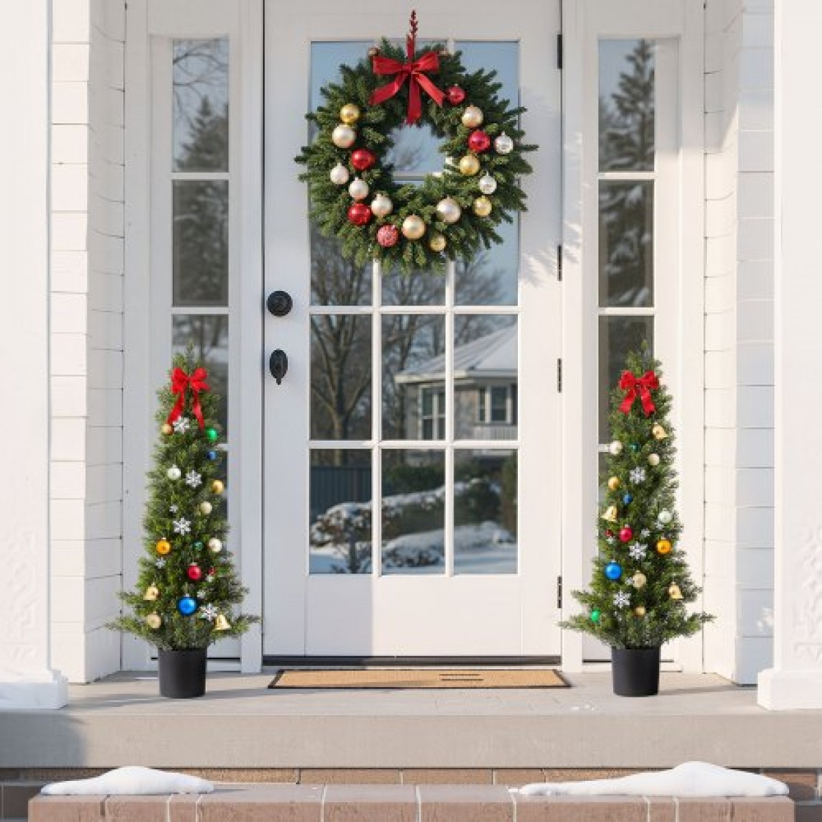 VEVOR Artificial Topiary Cedar Trees, 2 Set 914mm Faux Pine Thumbs, Fake Silk Tree Look Real, Εύκολη συναρμολόγηση για διακόσμηση Μπροστινή βεράντα Εξωτερική βεράντα Κήπος Μπαλκόνι πίσω αυλή Εσωτερικό γραφείο