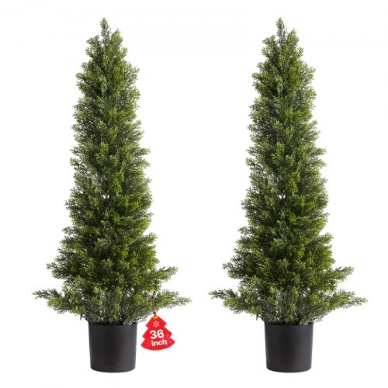 VEVOR Artificial Topiary Cedar Trees, 2 Set 914mm Faux Pine Thumbs, Fake Silk Tree Look Real, Εύκολη συναρμολόγηση για διακόσμηση Μπροστινή βεράντα Εξωτερική βεράντα Κήπος Μπαλκόνι πίσω αυλή Εσωτερικό γραφείο