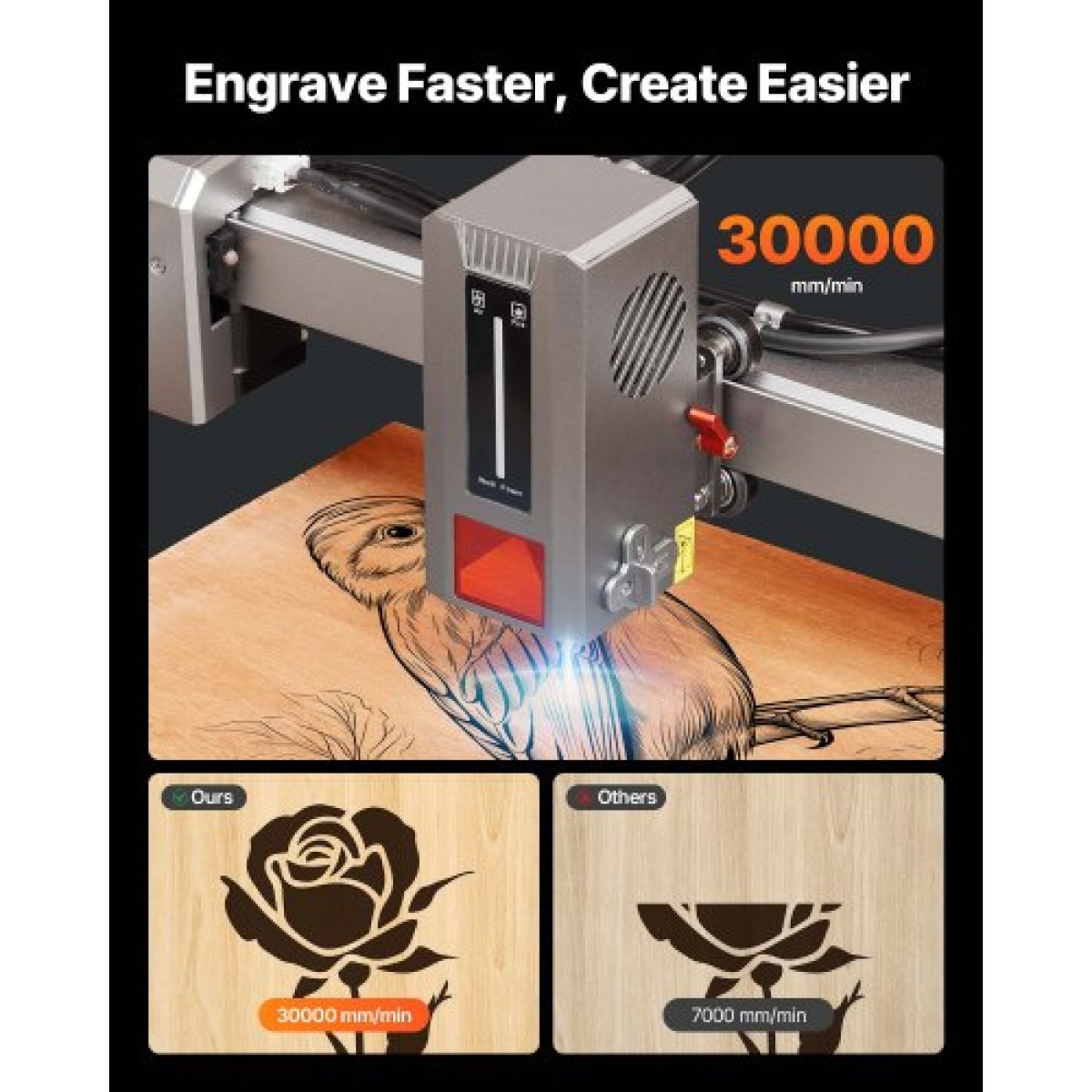 VEVOR Laser Engraver, 20W, Μηχάνημα χάραξης και κοπής με λέιζερ με κάμερα περιβλήματος, κόφτης λέιζερ, 400 x 400 mm Περιοχή εργασίας, 30000 mm/min, για ξύλο, δέρμα, γυαλί, χαρτί, ορισμένα μέταλλα, Κλάση 1