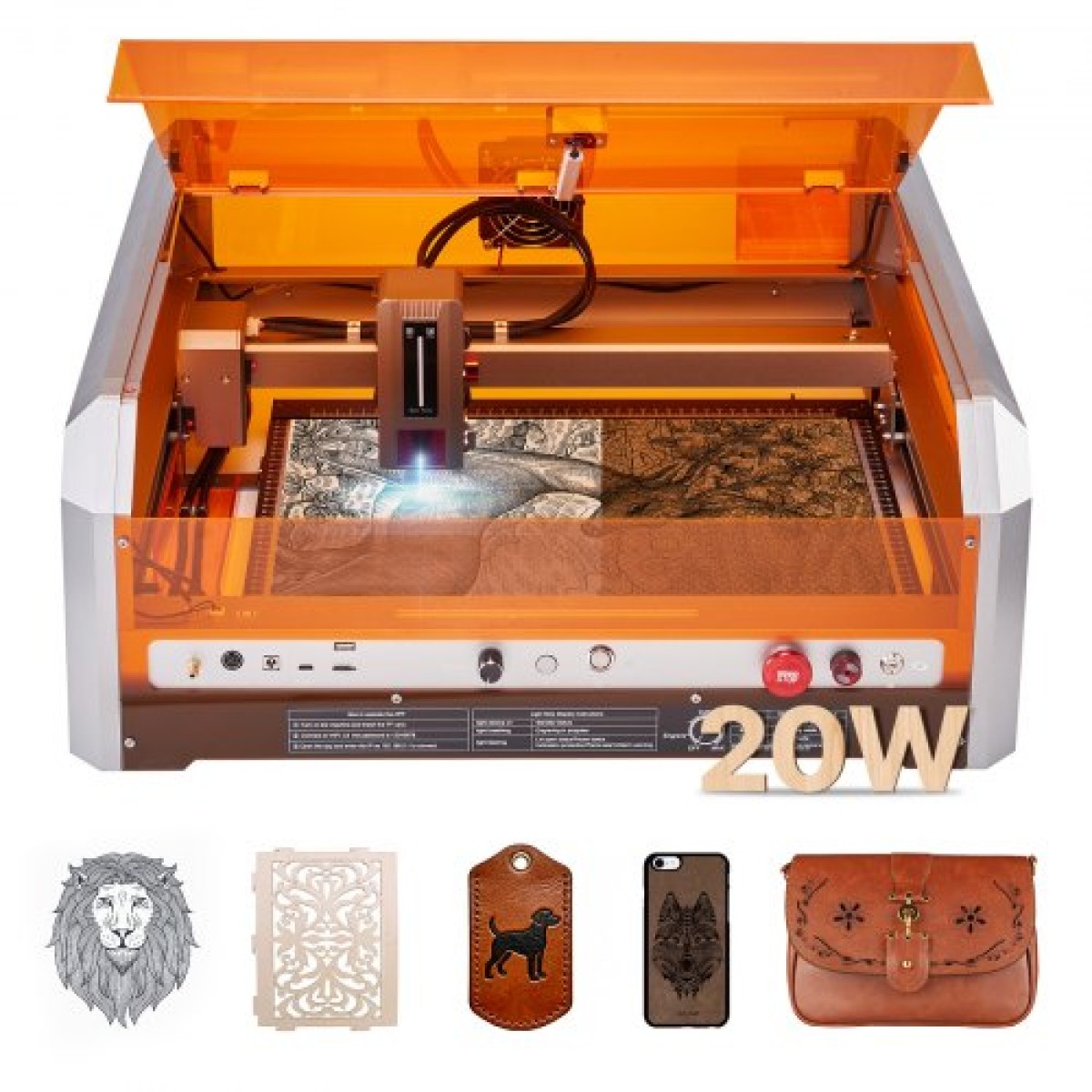 VEVOR Laser Engraver, 20W, Μηχάνημα χάραξης και κοπής με λέιζερ με κάμερα περιβλήματος, κόφτης λέιζερ, 400 x 400 mm Περιοχή εργασίας, 30000 mm/min, για ξύλο, δέρμα, γυαλί, χαρτί, ορισμένα μέταλλα, Κλάση 1