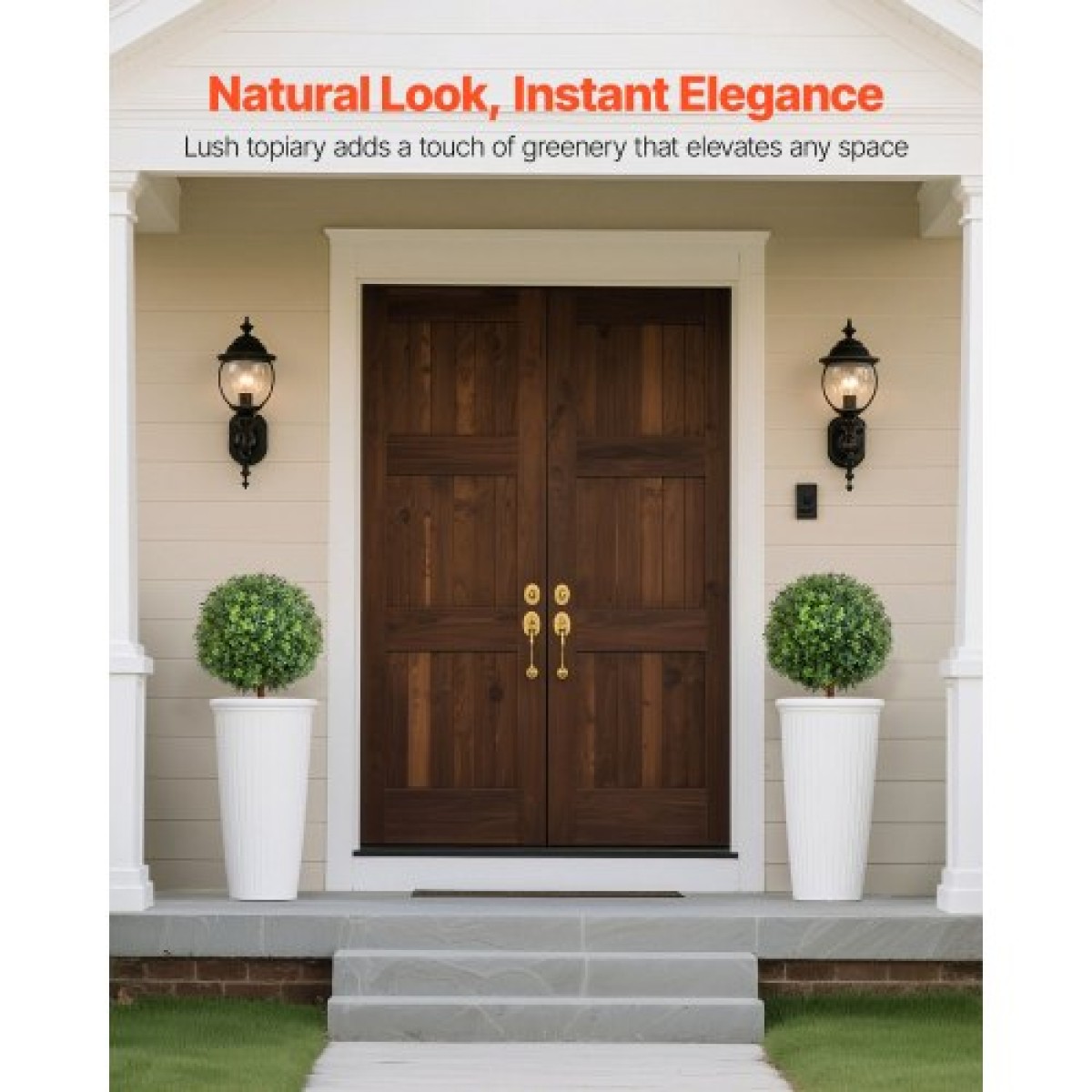 VEVOR Artificial Topiary Boxwood Trees with Ground Spike, 2 Set 559mm faux θάμνοι & θάμνοι φυτά σε γλάστρες, Fake Silk Tree Look Real for Decor Μπροστινή βεράντα Εσωτερική βεράντα Εσωτερική βεράντα Κήπος Μπαλκόνι Πίσω αυλή