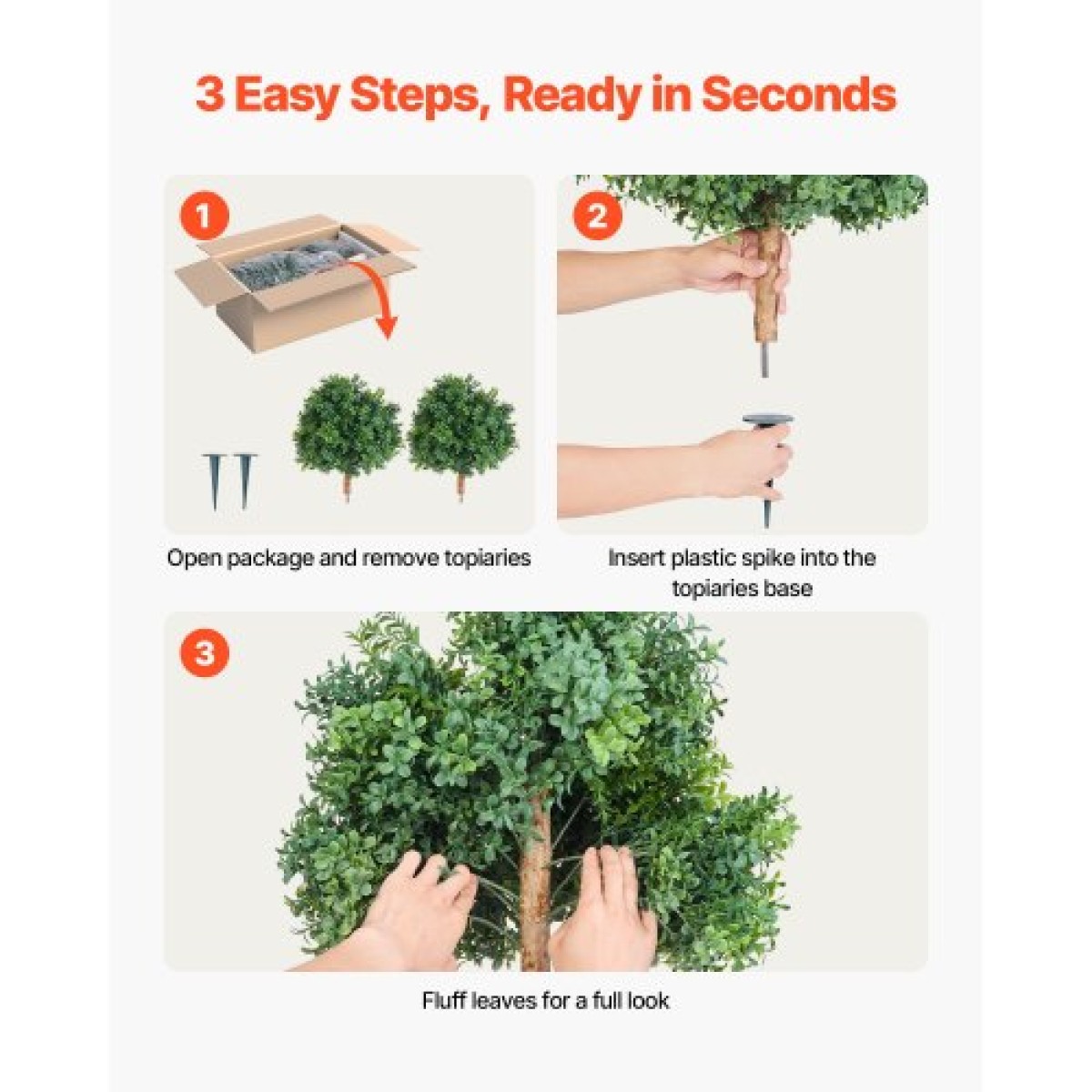 VEVOR Artificial Topiary Boxwood Trees with Ground Spike, 2 Set 559mm faux θάμνοι & θάμνοι φυτά σε γλάστρες, Fake Silk Tree Look Real for Decor Μπροστινή βεράντα Εσωτερική βεράντα Εσωτερική βεράντα Κήπος Μπαλκόνι Πίσω αυλή