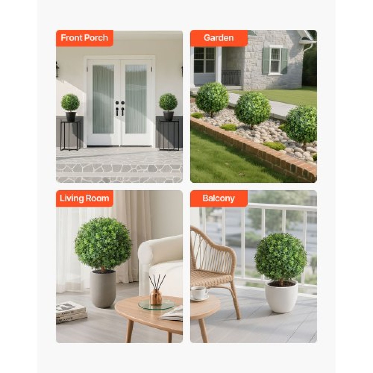 VEVOR Artificial Topiary Boxwood Trees with Ground Spike, 2 Set 559mm faux θάμνοι & θάμνοι φυτά σε γλάστρες, Fake Silk Tree Look Real for Decor Μπροστινή βεράντα Εσωτερική βεράντα Εσωτερική βεράντα Κήπος Μπαλκόνι Πίσω αυλή