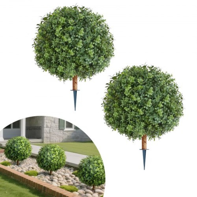 VEVOR Artificial Topiary Boxwood Trees with Ground Spike, 2 Set 559mm faux θάμνοι & θάμνοι φυτά σε γλάστρες, Fake Silk Tree Look Real for Decor Μπροστινή βεράντα Εσωτερική βεράντα Εσωτερική βεράντα Κήπος Μπαλκόνι Πίσω αυλή