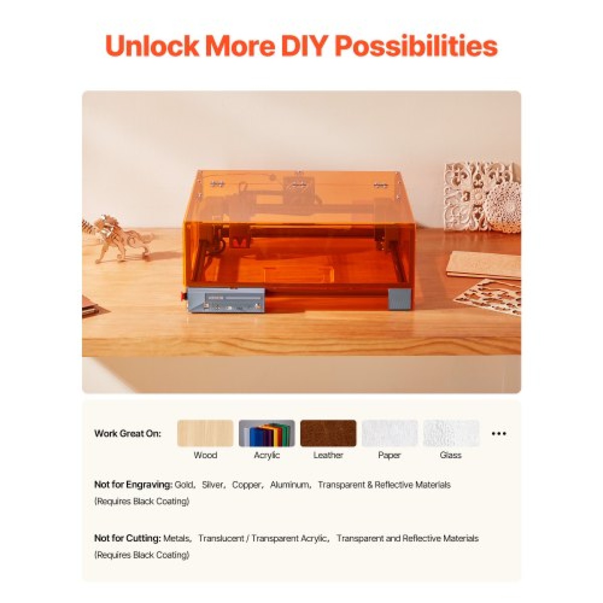 VEVOR Laser Engraver, 20W, Laser Engraving and Cutting Machine with Enclosure, Laser Cutter Engraver Machine, 7000 mm/min, 300 x 300 mm Working Area, for Wood, Leather, Glass, Ορισμένο Μέταλλο, Κλάση 1