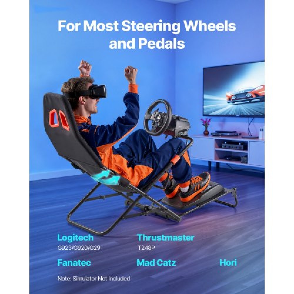 VEVOR Φορητό Racing Wheel Stand, Αναδιπλούμενο & Ρυθμιζόμενο Steering Sim Wheel Stand, Εσωτερικό πλάτος καθίσματος 470 mm, Συμβατό με Logitech G923/G920/G29, Thrustmaster T248P, Fanatec, Hori, Mad Catz, Μαύρο