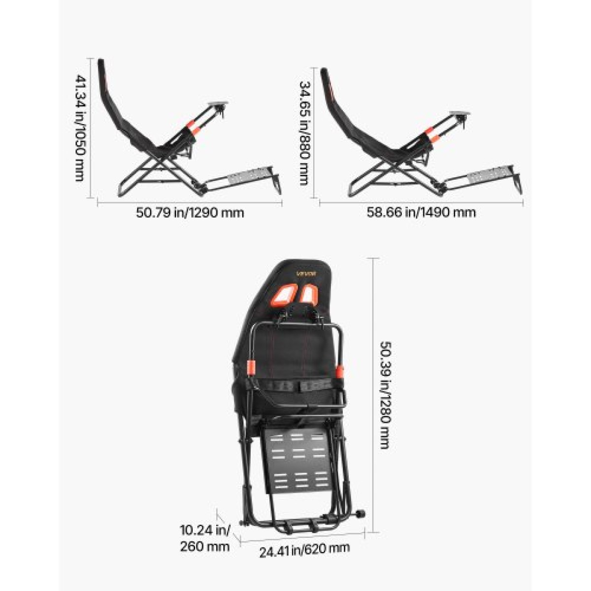 VEVOR Φορητό Racing Wheel Stand, Αναδιπλούμενο & Ρυθμιζόμενο Steering Sim Wheel Stand, Εσωτερικό πλάτος καθίσματος 470 mm, Συμβατό με Logitech G923/G920/G29, Thrustmaster T248P, Fanatec, Hori, Mad Catz, Μαύρο