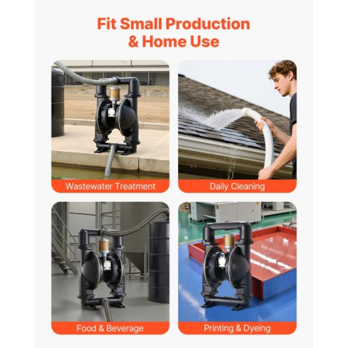 VEVOR Air Operated Double Diaphragm Pump, 598 L/min Max, Standard Int & Out Out Air Pneumatic Waste Oil Transfer Pump, Σώμα από κράμα αλουμινίου, Διπλά διαφράγματα, για πετρέλαιο, γράσο, κηροζίνη, βενζίνη