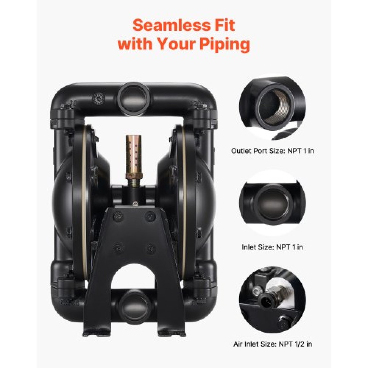 VEVOR Air Operated Double Diaphragm Pump, 132 L/min Max, Standard Int & Out Out Air Pneumatic Waste Oil Transfer Pump, Σώμα από κράμα αλουμινίου, Διπλά διαφράγματα, για ντίζελ, γράσο, κηροζίνη, βενζίνη