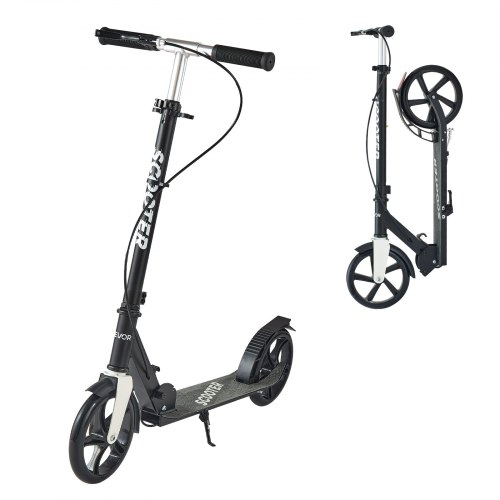 VEVOR Kick Scooter για Παιδιά Ηλικιών 8+, Έφηβοι και Ενήλικες, Μικρό σκούτερ 2 τροχών με τιμόνι ρυθμιζόμενου ύψους, φαρδύ αντιολισθητικό κατάστρωμα, αναδιπλούμενο ελαφρύ για αγόρια και κορίτσια έως 99,8 κιλά, μαύρο + ασημί