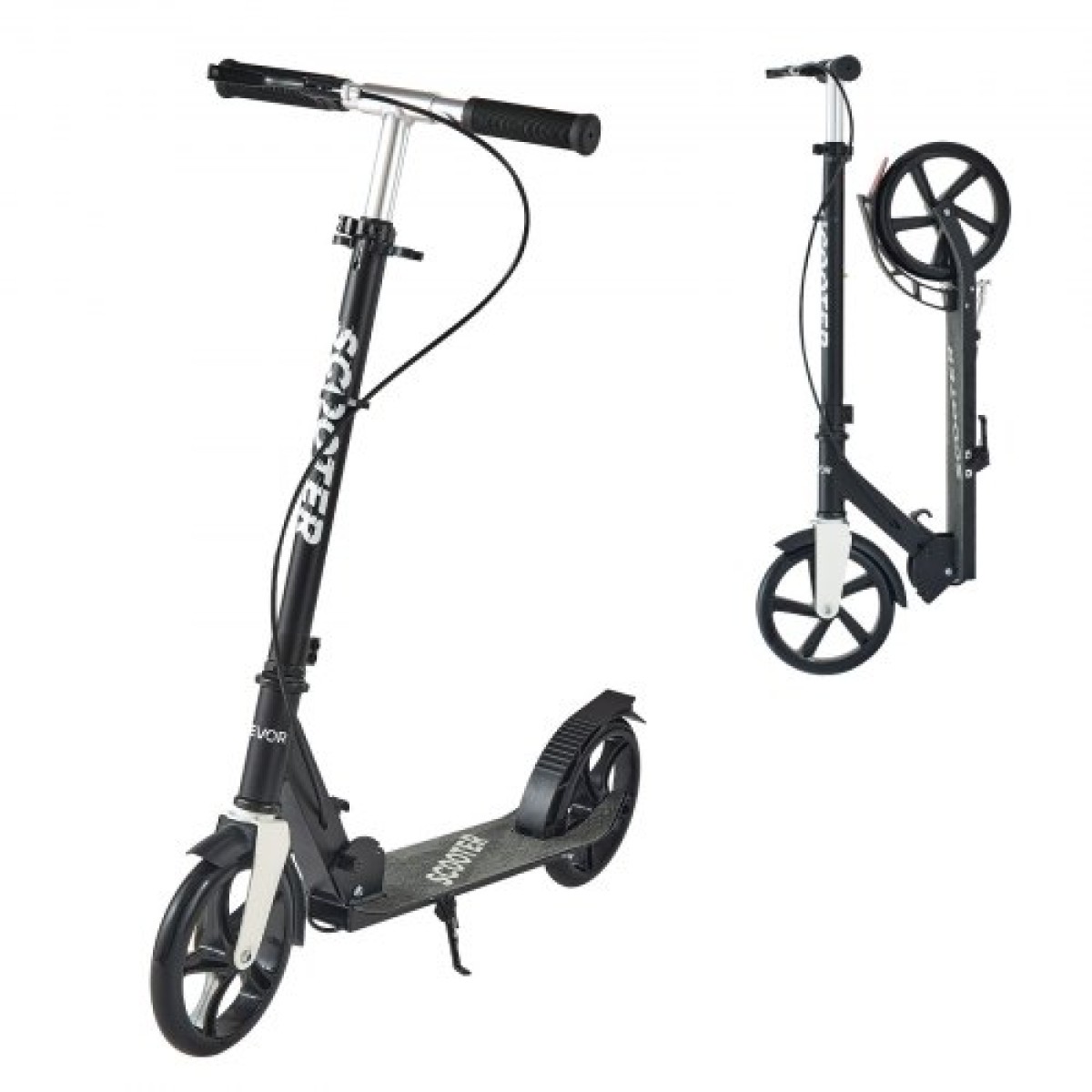 VEVOR Kick Scooter για Παιδιά Ηλικιών 8+, Έφηβοι και Ενήλικες, Μικρό σκούτερ 2 τροχών με τιμόνι ρυθμιζόμενου ύψους, φαρδύ αντιολισθητικό κατάστρωμα, αναδιπλούμενο ελαφρύ για αγόρια και κορίτσια έως 99,8 κιλά, μαύρο + ασημί