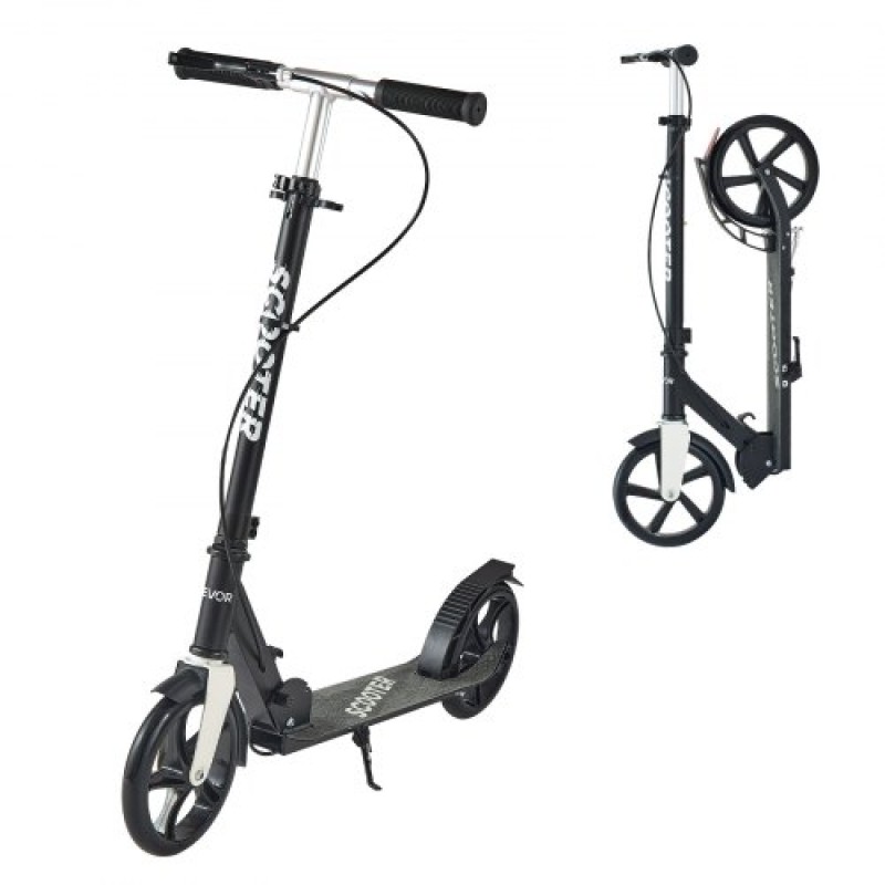 VEVOR Kick Scooter για Παιδιά Ηλικιών 8+, Έφηβοι και Ενήλικες, Μικρό σκούτερ 2 τροχών με τιμόνι ρυθμιζόμενου ύψους, φαρδύ αντιολισθητικό κατάστρωμα, αναδιπλούμενο ελαφρύ για αγόρια και κορίτσια έως 99,8 κιλά, μαύρο + ασημί