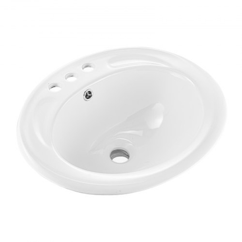 VEVOR Semi Recessed Bathroom Sink, 485 x 425 mm Oval White Ceramic Vessel Sink with Overflow Hole and 3 Faucet Holes, Drop in Modern Lavatory Vanity Bath Wash Bowl Basin for Bathroom Small Spaces
