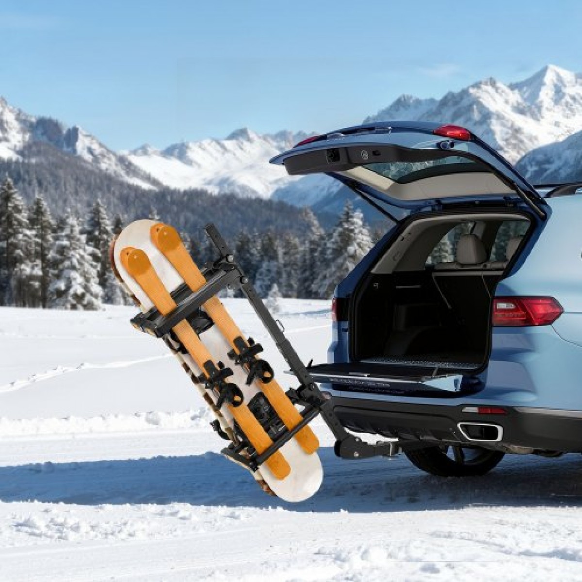 Βάση σκι και Snowboard με πτυσσόμενο κοτσαδόρο VEVOR, Ταιριάζει σε δέκτη 50 mm, Μεταφέρει έως και 6 ζευγάρια σκι ή 4 Snowboard, Ρυθμιζόμενη σχάρα για αυτοκίνητο με κλειδαριά, ιμάντα ασφαλείας, πρόσβαση με κλίση