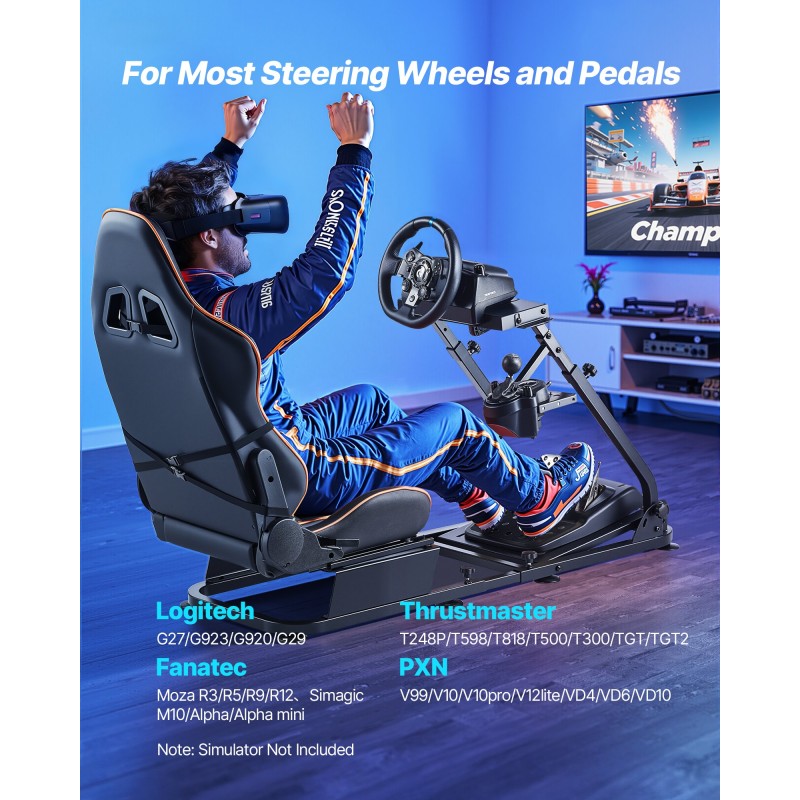 VEVOR Racing Wheel Stand, Heavy-Duty Simulator Cockpit Steering Stand με Dual-Rail Dual-Arm, Fit Logitech G25,G27,G29,G920,G923, Thrustmaster T300RS,TX F458,T500PRO,T3PA-Rdal