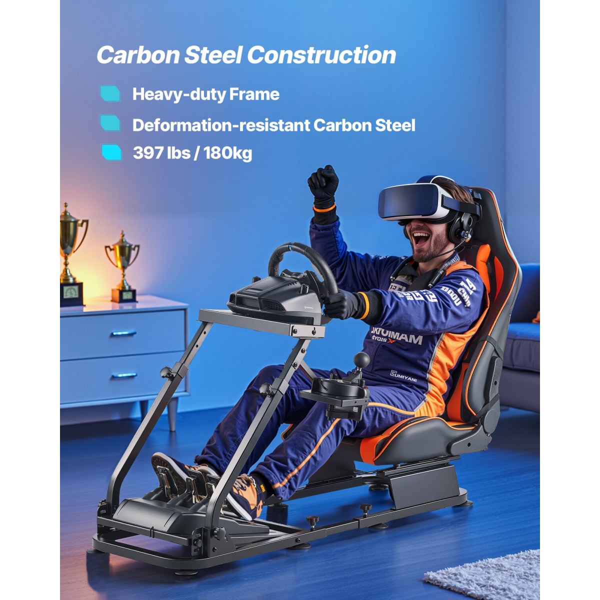 VEVOR Racing Wheel Stand, Heavy-Duty Simulator Cockpit Steering Stand με Dual-Rail Dual-Arm, Fit Logitech G25,G27,G29,G920,G923, Thrustmaster T300RS,TX F458,T500PRO,T3PA-Rdal