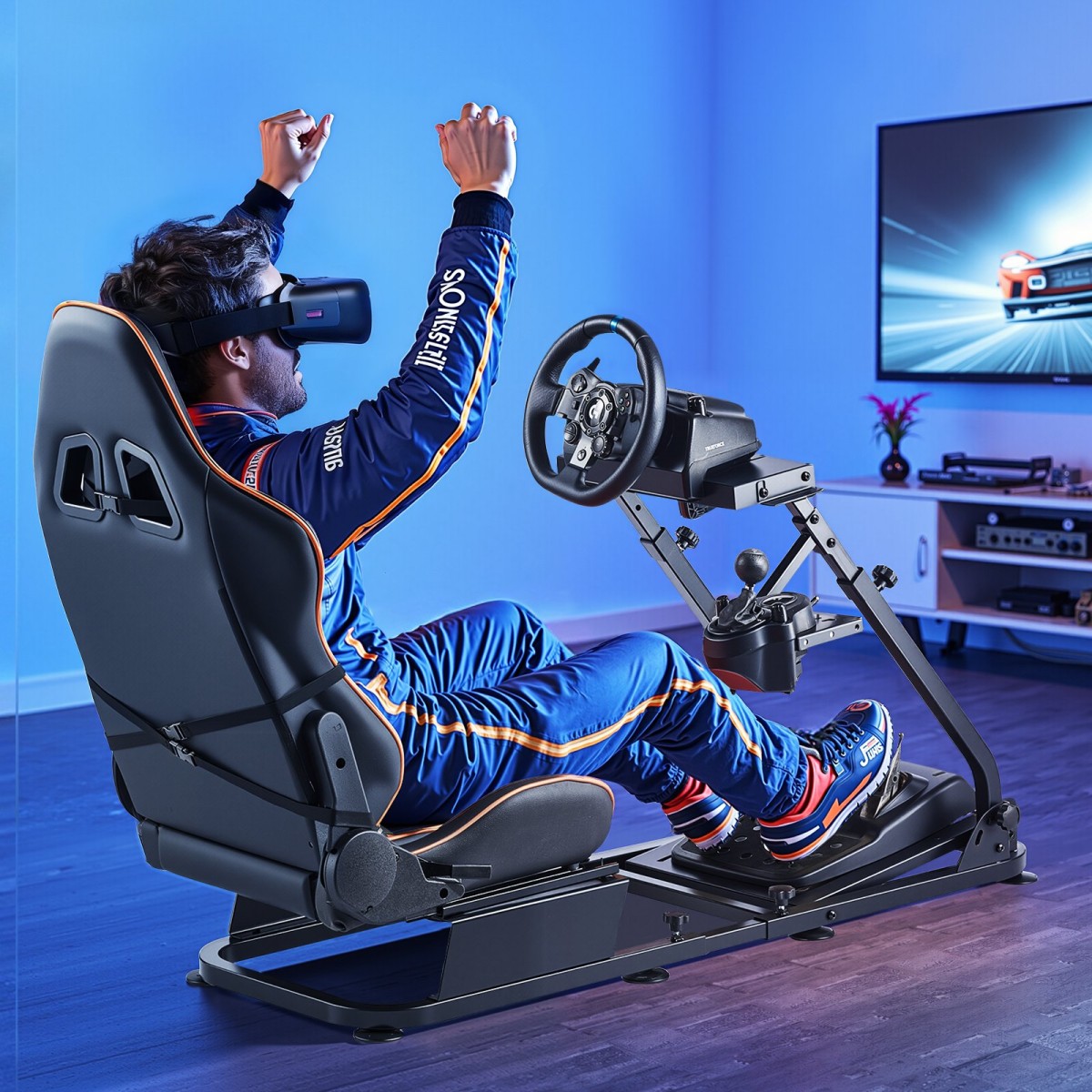 VEVOR Racing Wheel Stand, Heavy-Duty Simulator Cockpit Steering Stand με Dual-Rail Dual-Arm, Fit Logitech G25,G27,G29,G920,G923, Thrustmaster T300RS,TX F458,T500PRO,T3PA-Rdal