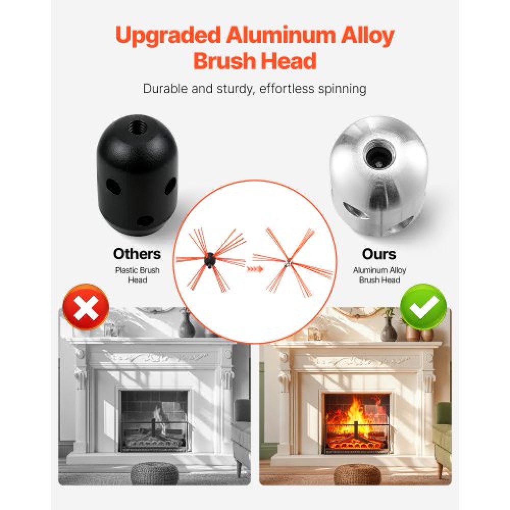 VEVOR Chimney Sweep Kit, 8m Maximum Extendable Length Chimney Brush, Chimneys Cleaning Kit with Bristle Replacements & Goggles, 90° Bendable Fireplace Cleaning Tool, for Square, Rectangle Chimneys