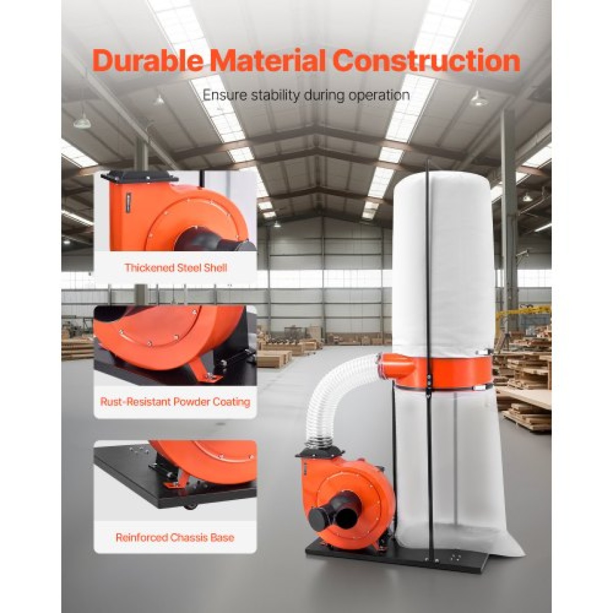 VEVOR Dust Collector, 1100 CFM 2,5 Micron Vortex Cone Dust Collectors, 1,5HP Sawdust Collector System with132,5L Dusts Collector Bag & 159L Filter Bag, 2800 RPM High Speed, για θρυμματισμένο ξύλο