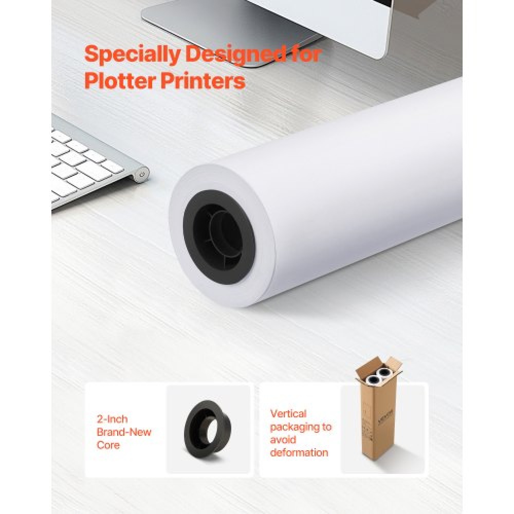 Χαρτί ευρείας μορφής VEVOR, 609,6 mm x 45,7 m Roll Plotter, 2 Rolls CAD Bond Rolls με 50,8 mm Core, 80 Rolls Plotter GSM, για σχέδια CAD, μηχανολογικά σχέδια, χάρτες GIS και αρχιτεκτονικά σχέδια