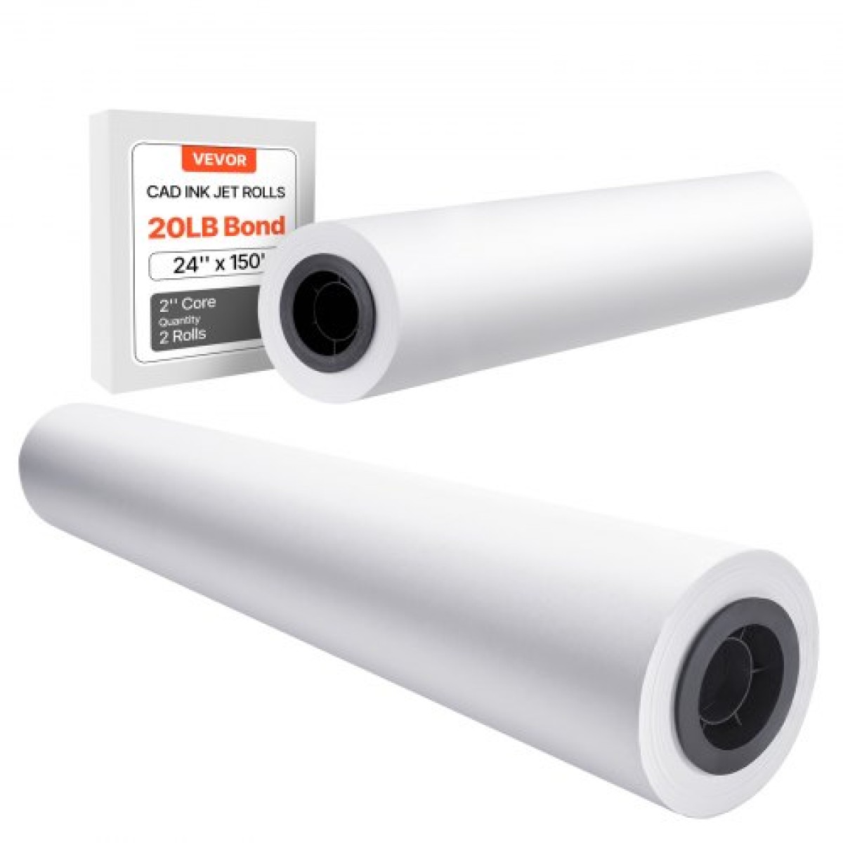 Χαρτί ευρείας μορφής VEVOR, 609,6 mm x 45,7 m Roll Plotter, 2 Rolls CAD Bond Rolls με 50,8 mm Core, 80 Rolls Plotter GSM, για σχέδια CAD, μηχανολογικά σχέδια, χάρτες GIS και αρχιτεκτονικά σχέδια